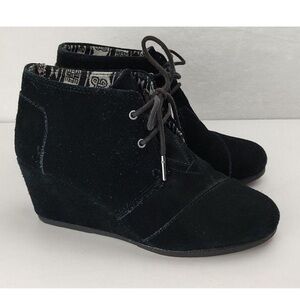 TOMS Desert Wedge Bootie Black Suede